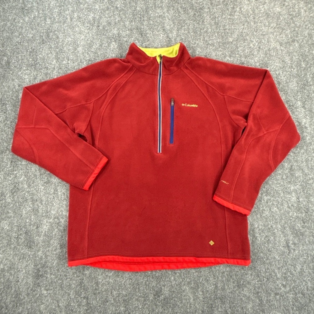 Columbia Omni Heat Fleece Pullover Mens M Red 1/4 Zip Chest Pocket AM1291